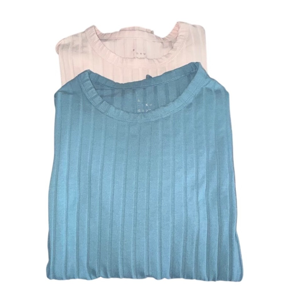 A New Day Ribbed Top Wms Cream XXL Teal XL Cotton Blend Long Sleeve Lot 2 Chic